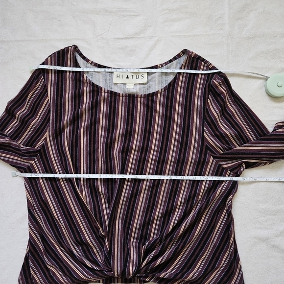 Hiatus Knot Front Top Womens XL Striped LS Cropped Pullover Stretch Office Boho - Picture 4 of 16